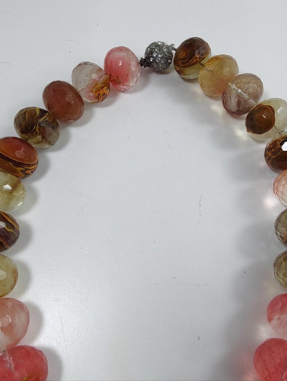 Tiger Cherry Quartz Faceted Statement Necklace Magnetic Rhinestone Clasp Pink - Picture 7 of 17
